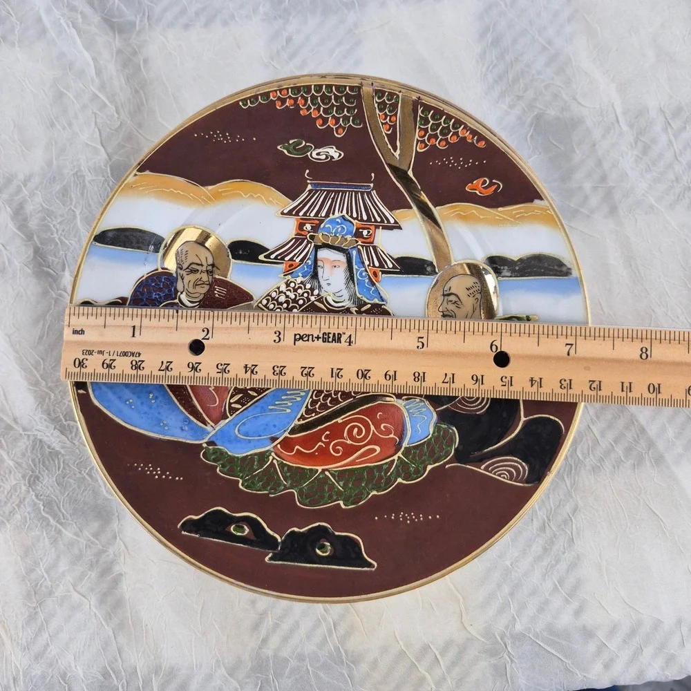 Vintage Japanese Satsuma Moriage Plates Set of 6 Hand Painted Immortals 7.25